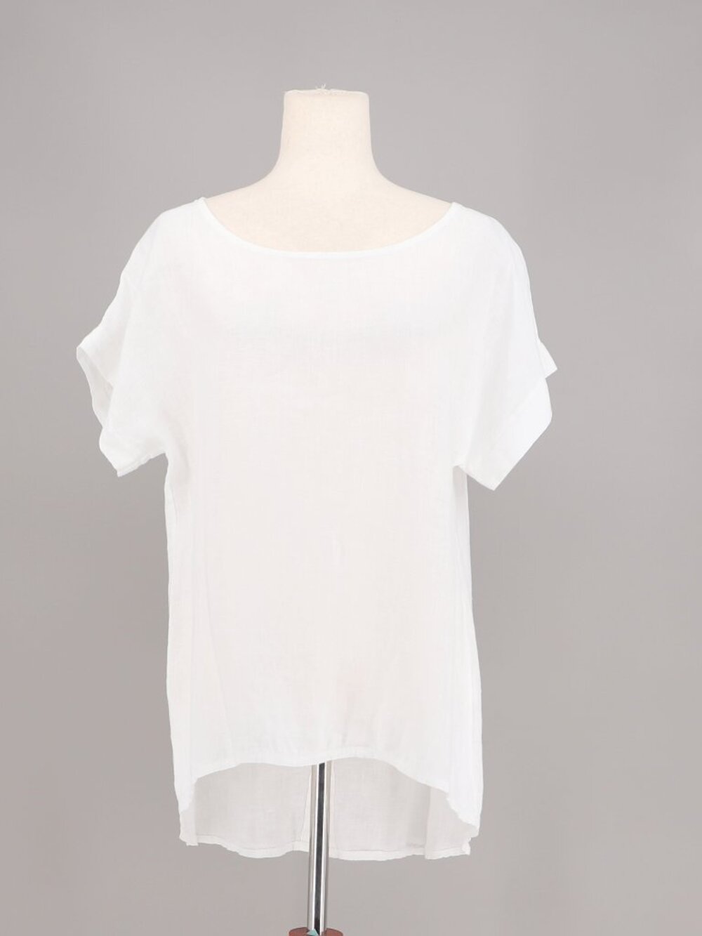 MADE IN ITALY Linen Short Sleeve Tunic Top in White Size S